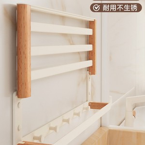 Natural Wood Cream Bathroom Towel Rack 60X70cm Corner Wall Mounted Storage Organizer With Hooks For Towels And Toiletries - Product Image 2