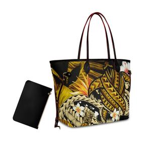 Kanaka Maoli (Hawaiano) piña plátano hojas <span class=keywords><strong>tortuga</strong></span> <span class=keywords><strong>tatuaje</strong></span> amarillo bolsos y monedero para mujeres 2023 bolso de gran capacidad para niñas - Product Image 3