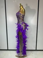 Damen Funkelndes Strass-Feder-Bodycon-Kleid Sexy Luxuriöses Geburtstags-Abendkleid Modenschau Bühnenkostüm Abendgarderobe