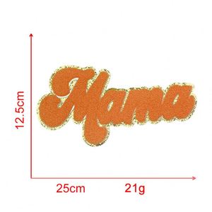 Nouvel arrivage : Patch brodé en chenille thermocollant, grand format, avec bord pailleté, motif « Mama » - Product Image 2