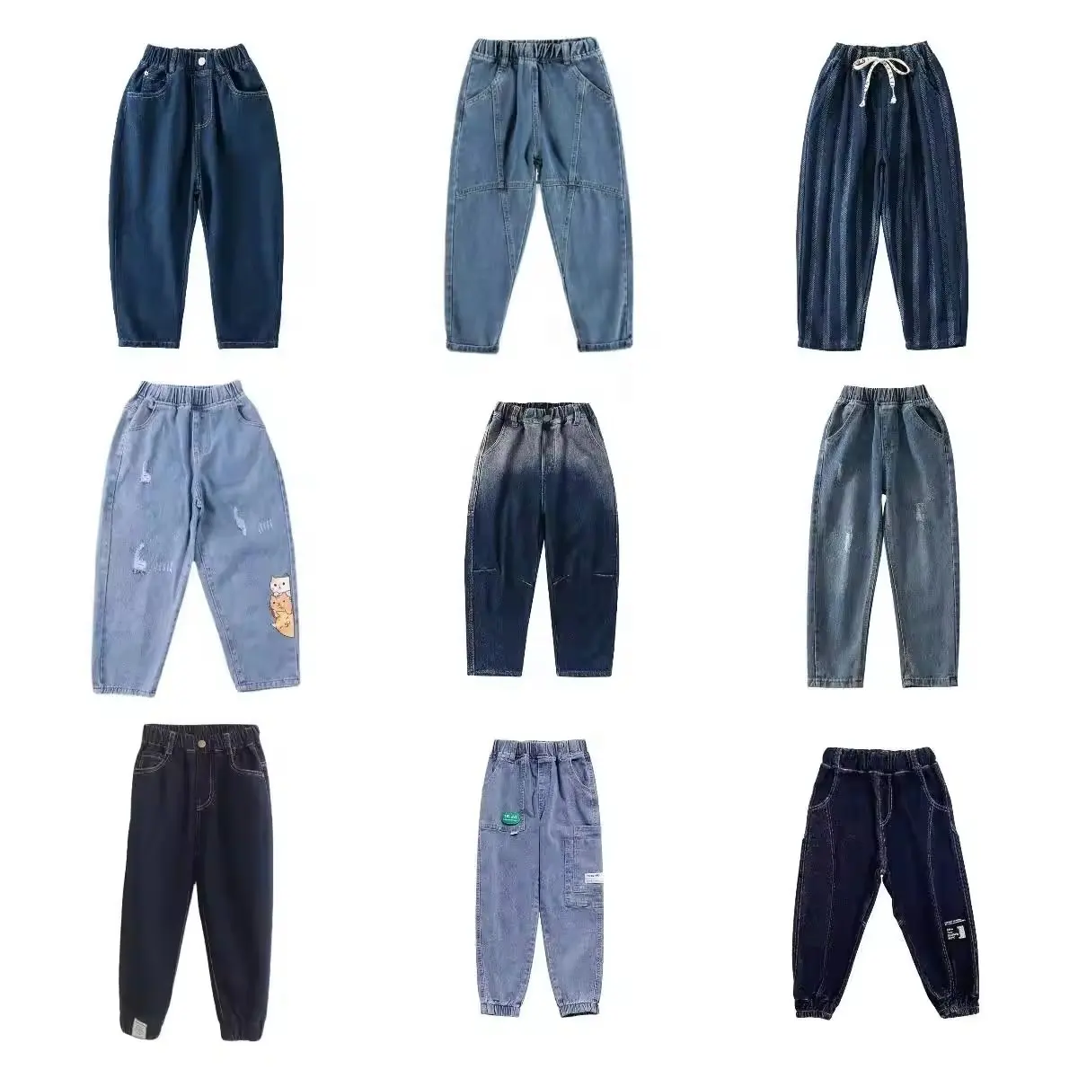O Jongens Baggy Jeans Elastische Straight Fit Stretch Denim Broek Losse Kinderkleding 4-14 Jaar