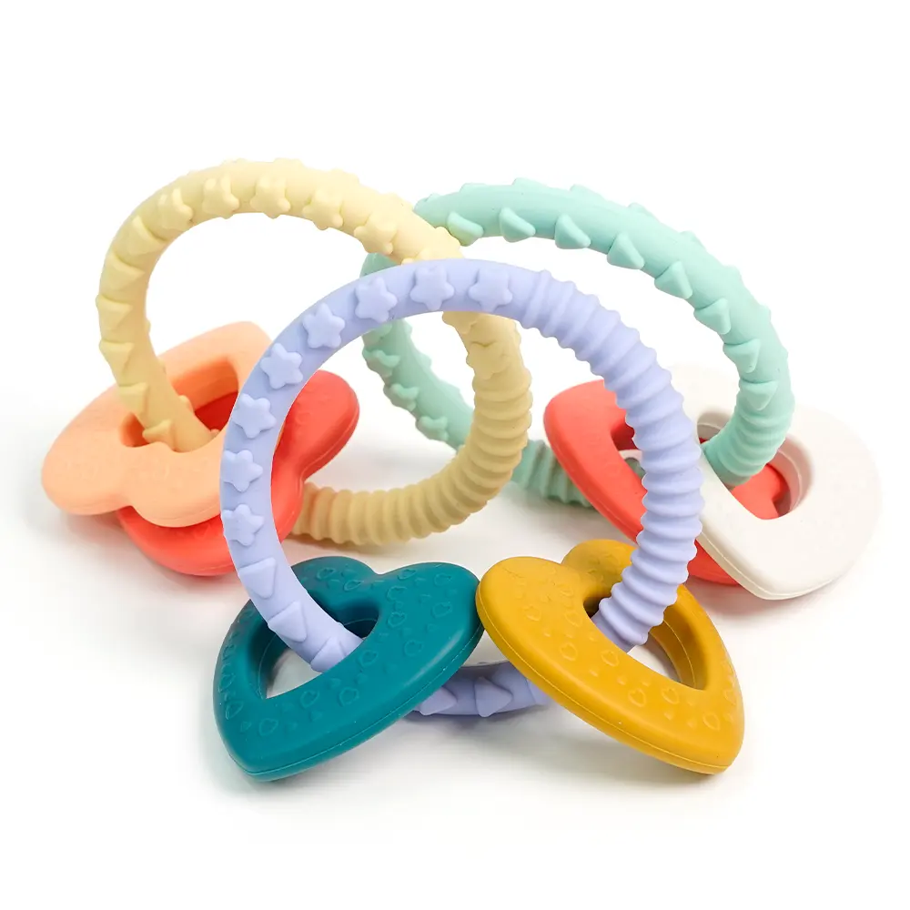 OEM begrüßt Baby Nursing Bio Baby Halskette Rasseln Spielzeug Baby Beißring Silikon Perlen Zahnen Holz WO Silikon Stofftier