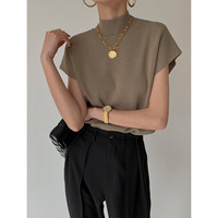Échantillon Gratuit T-shirt Femme à Col Rond en Maille Texturée, Coupe Ample, Manches Courtes, Décontracté, en Soie Glacée, pour l'Été, Idéal pour le Quotidien et comme Sous-vêtement