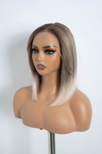 Perruques synthétiques en dentelle HD courte de style pixie, couleur blonde platine, lisses, en Kanekalon, pour femmes - Product Image 4