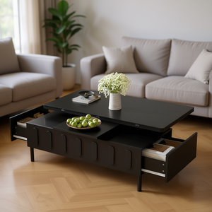 Modern Lift-Top Coffee <b>Table</b> 2 Drawers Foldable Top Hidden Storage Living Room Furniture - Product Image 2