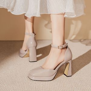 Y9760 Square Toe <b>Mary</b> <b>Jane</b> Pumps With Ankle Strap Block <b>Heel</b> High <b>Heel</b> Wedding Party Dress <b>Shoes</b> - Product Image 4
