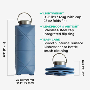 Botella de Agua Plegable de Silicona Eversoul, Libre de BPA, No Tóxica, Ligera, para Niños, Adultos, Viajes, Campamento, Gimnasio, Oficina - Product Image 5