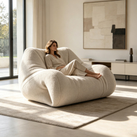 Fauteuil lounge surdimensionné moderne Wabi Sabi, mousse haute densité, fauteuil ergonomique, fauteuil de détente incurvé, fauteuil individuel pour salon