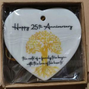 New Design <b>Heart</b> <b>Shaped</b> Ornament 25Th Wedding Anniversary Christmas Ceramic Pendant - Product Image 4