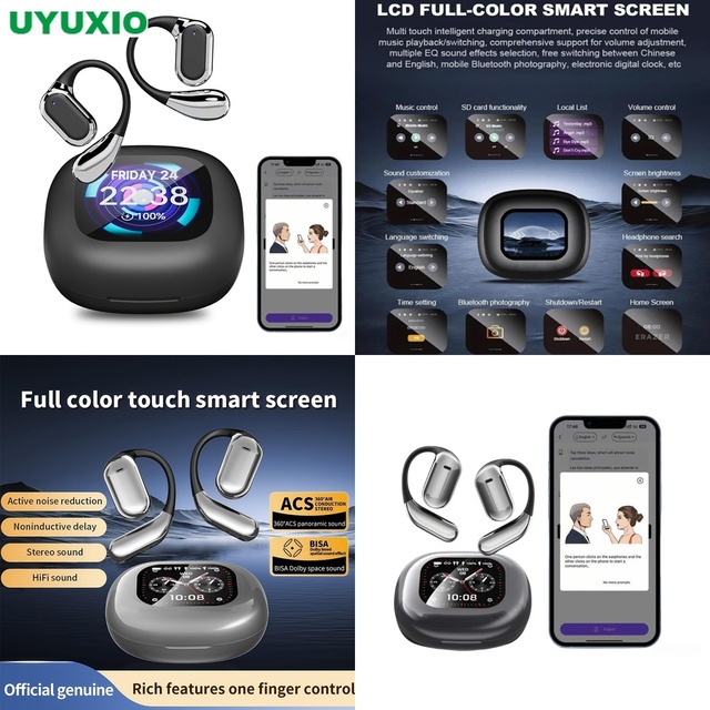 Smart AI Translation Earbuds 144 Languages with Screen Case Wireless Open Ear Headset Real Time Voice Translator for Business