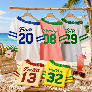 Ingrosso Estivo Greek DST ZPB XHO IPL Sorority Cute Breathable Mesh Off Shoulder Lace Jersey Soror Lady Paraphernalia College - Product Image 2