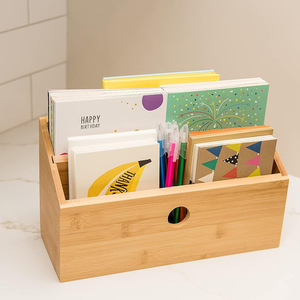 Bamboo Office Organizer Rectangular Storage Box For <b>Desk</b> Stationery And Documents <b>Study</b> Use - Product Image 1