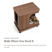 Table d'appoint en bois pour animaux de compagnie, mobilier partagé humain-animal, table de chevet avec roulettes verrouillables et résistance à la charge de 70 kg
