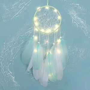 DIY Dream Catcher Feather Girl Style Handmade Dreamcatcher With String Light Innovative Home Decoration