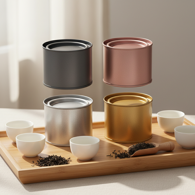 In Stock Multi-colored Metal Can Round Tea Can with Bottom Cover and Sealing Paper Frosted Tinplate Can for Tea Packaging