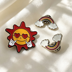 Ensemble de pin's en émail mignons à l'effigie de dessins animés, avec motifs soleil, arc-en-ciel, panda, abeille, fleur, gâteau, badges métalliques pour accessoires de mode - Product Image 3