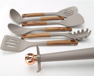 Ensemble d'ustensiles de cuisine en silicone avec manche imitation bois, résistant à la chaleur, pour la maison, avec support de rangement rotatif - Product Image 3
