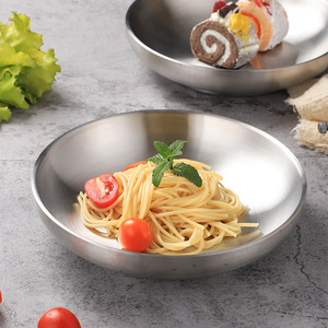 304 Stainless Steel Round Plate 22Cm Double Layer Deepened Heat Insulating Food Grade Household Tableware Bowl - Product Image 3