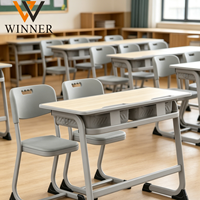 Ensemble de chaises de bureau en plastique pour deux personnes, de haute qualité, réglables en hauteur, design ergonomique, tiroir écologique pour une utilisation en classe