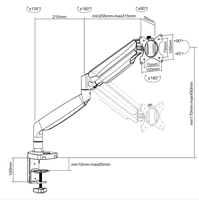Support de bureau pour moniteur unique monté sur poteau bras de moniteur à ressort à gaz réglable en hauteur pour écran d'ordinateur