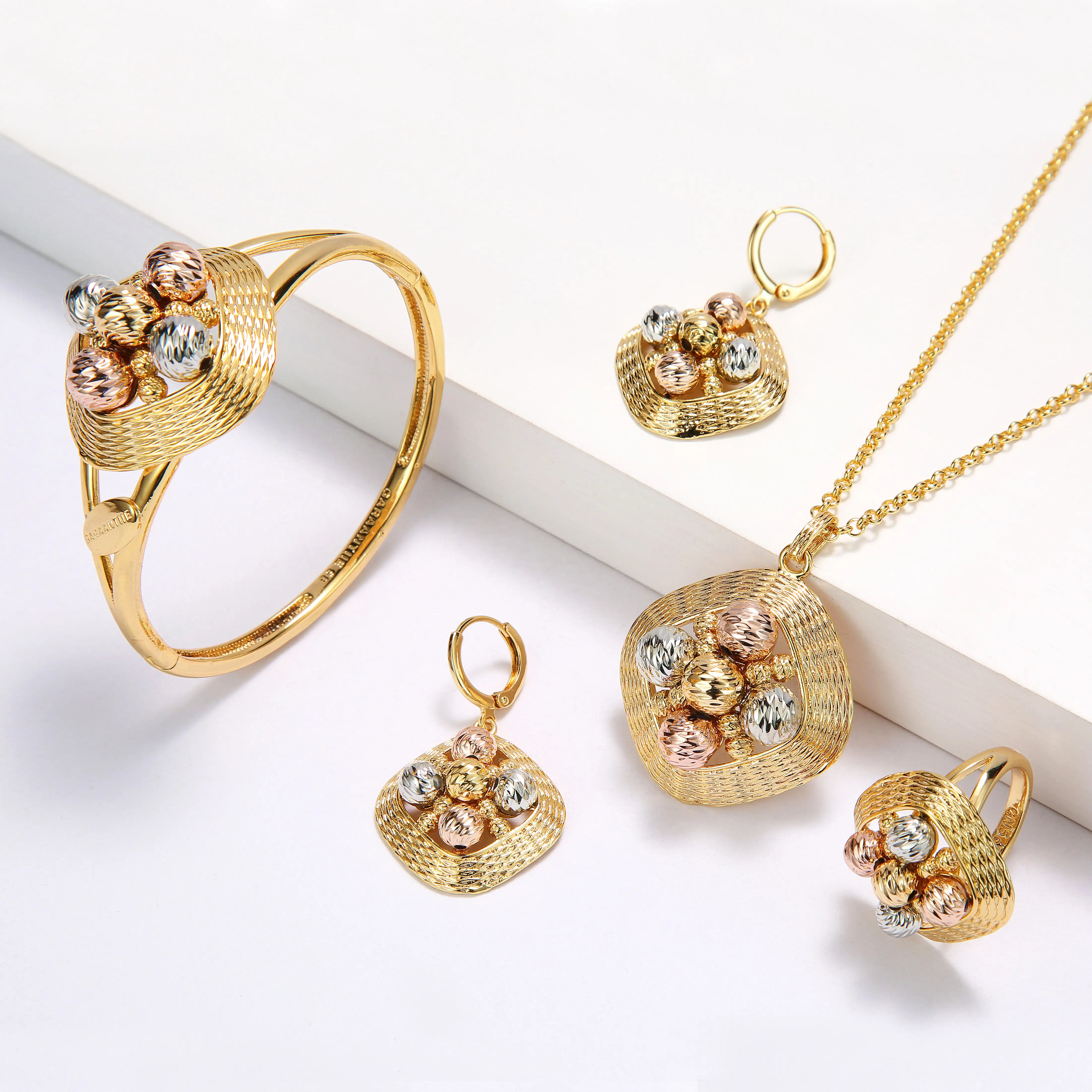 GARAANTIIE Fashion design Italy Brazil gold retro batch flower beads inlaid with 24K high quality jewelry set