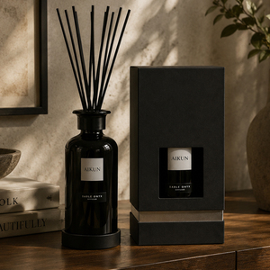 Aikun Black Glass <b>Bottled</b> Aroma <b>Reed</b> <b>Diffuser</b> Set for Hotel Suite Living Room Long Lasting Home Fragrance Gift Set Supply - Product Image 1