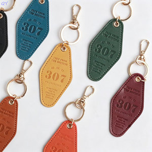 QY Custom PU Leather Keychain Vintage Hotel <b>Key</b> Tag Laser Engraved <b>Key</b> <b>Ring</b> <b>Bag</b> <b>Key</b> Cover Gift - Product Image 1