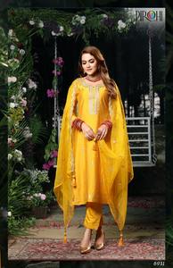 Vêtements ethniques indiens de bonne qualité, pantalon Kurti en mousseline de soie Pure Chanderi imprimé Bandhni avec fournisseur dupata de surathinde - Product Image 3