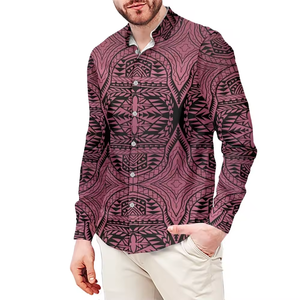 Chemise à manches longues la plus populaire pour hommes, imprimé tribal polynésien, col à revers, vente directe d'usine, chemise élastique à boutons - Product Image 5