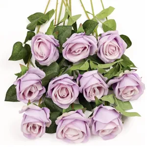 Artificial Velvet Roses Purple Rose Flowers with Stem Floral Gift for Wedding Arrangement Party Home Table Centrepiece Decor