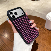 Funda de Teléfono con Pedrería Negra para iPhone 17 Pro Max 16 15 14 13 12, Carcasa de PC con Cristales Brillantes de Lujo, Venta al Por Mayor Personalizada