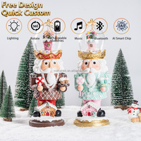 Vente en gros de boîte à musique de village de Noël, casse-noisette, résine peinte à la main, 2 styles, maison en pain d'épices, éclairage LED, décoration de table festive
