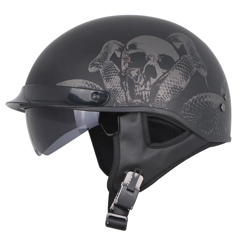 Vintage fiberglass helmets Motorcycle 1/2 half helmet with inner visor DOT approval summer and winter with scarf helmets