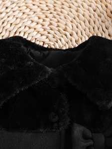 Abrigo tipo cárdigan de poliéster con botones y lazo, estilo coreano, estampado irregular, solapas de felpa y costuras Mao Mao para bebé niña/niña pequeña, ideal para invierno. - Product Image 3