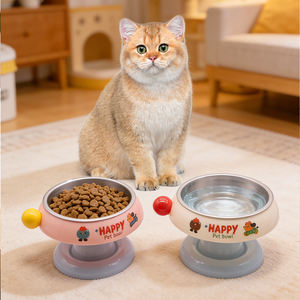 ชามอาหารสัตว์เลี้ยงทรงกลม PP ป้องกันการรั่วซึม เป็นมิตรกับสิ่งแวดล้อม ดีไซน์กันลื่น ป้องกันการหก ช่วยปกป้องคอสำหรับสัตว์ขนาดเล็ก - Product Image 5