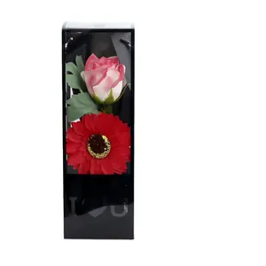 工厂制造的人造花肥皂花黑色爱心盒子向日葵和渐变玫瑰