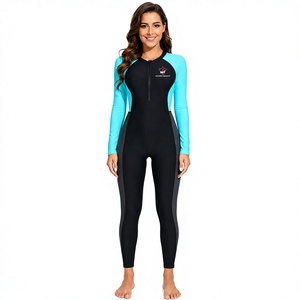 Maillot de bain athlétique pour femmes, manches longues, fermeture éclair sur le devant, bloc de couleurs, séchage rapide, pour l'entraînement, la plongée, le surf et l'utilisation en équipe - Product Image 3