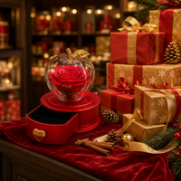 Boîte de rangement pour bijoux en acrylique en forme de pomme avec emblème cœur d'amour, tiroir, coffret cadeau de Noël