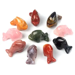 天然石玫瑰石英18x27mm毫米海豚水晶宝石雕刻动物石水晶海豚礼品家居装饰