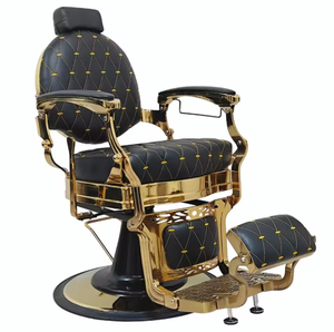 เก้าอี้ตัดผมหรูหราสีดำทอง รุ่นหมุนเอนได้ ฐานกลม สำหรับร้านเสริมสวย ขาย - Product Image 6