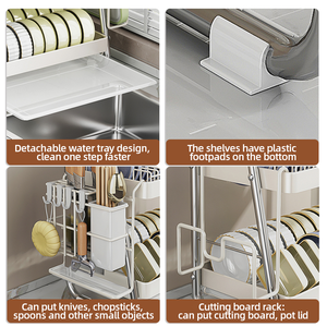رف تجفيف أطباق المطبخ مقاوم للصدأ من الحديد والفولاذ المقاوم للصدأ 304 مع لوح تصريف - Product Image 5