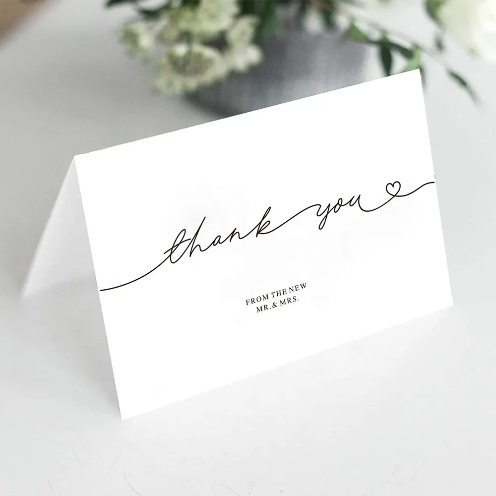 מותאם אישית הדפסת ריק בתפזורת לבן חתונה תודה לך נייר כרטיסי ברכה עם מעטפות
