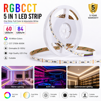 Lumière LED intelligente 5050 84 LED/M RGBWW RGBCCT 5 en 1, lumière intelligente multicolores pour les fêtes et les salles de jeux
