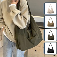 Nouveau sac à provisions fourre-tout à fermeture éclair en nylon réutilisable uni sac à bandoulière unique pour les livres chargés par les étudiants