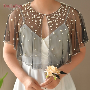 YouLaPan VG31 Nylon Bridal Cropped Pearl Beaded <strong>Sheer</strong> Cover-Up <strong>Jacket</strong> with Elegant Modern Design - Product Image 5