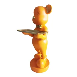 수제 수지 금속 트레이 동물 동상 집 사무실 방 장식 인공 스타일 홈 스토리지를위한 맞춤형 곰 조각
