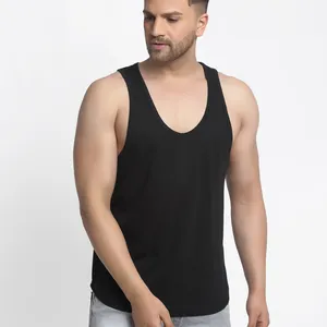 Men Black solid Casual Drop Cut Sleeveless Gym Vest Armholes Bodybuilding Tank Tops Workout Sleeveless Vest