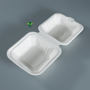 6 inci Biodegradable Sugarcane Bagasse Pulp Makanan Cepat kemasan <span class=keywords><strong>Burger</strong></span> kotak Clamshell UNTUK RESTORAN - Product Image 5