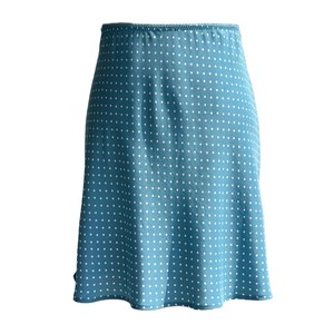 Mini-jupe amincissante taille haute en soie délavée à pois bleus, style vintage français et hongkongais, coupe biaisée, pour femme, été - Product Image 1