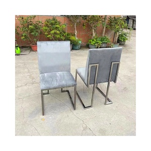 Chaises de <span class=keywords><strong>salle</strong></span> à manger d'hôtel en velours bleu et acier inoxydable, modernes, luxueuses, bon marché, pour salon - Product Image 4